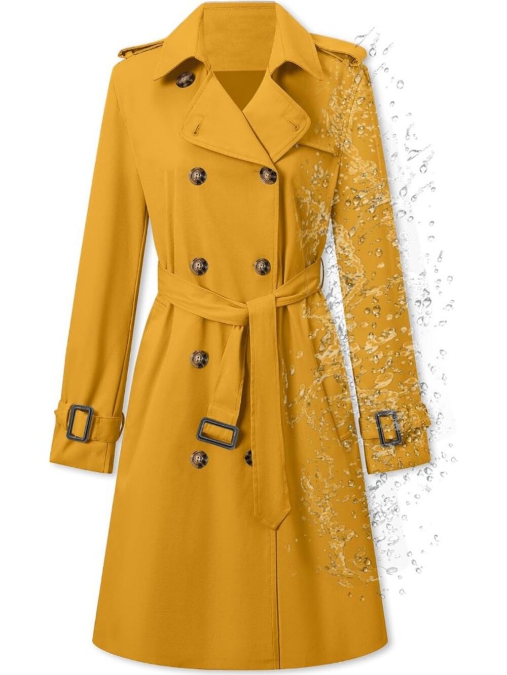Chic Women's Double Breasted Water-Resistant Belted Trench Coat - Stylish